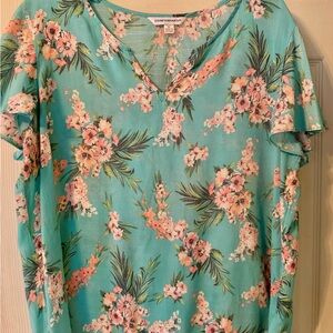 Floral Women's Top - Turquoise and Pink